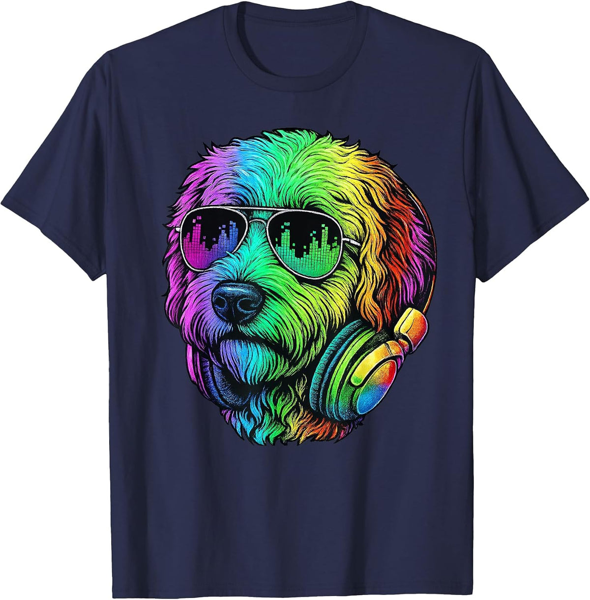 Goldendoodle DJ Headphones Retro Music Dog Lover T-Shirt - Navy Blue