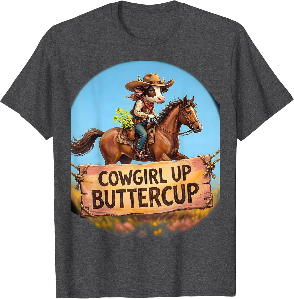 Cowgirl Up Buttercup Western Design T-Shirt - Dark Heather Grey