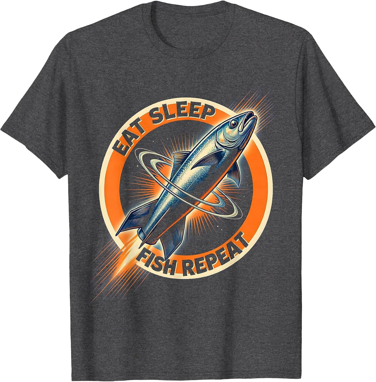 Eat Sleep Fish Repeat Fishing Lover Design T-Shirt - Dark Heather Grey