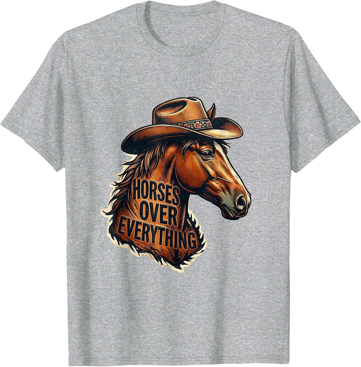 Men's Horses Over Everything Western Girls Design T-Shirt - Heather Grey