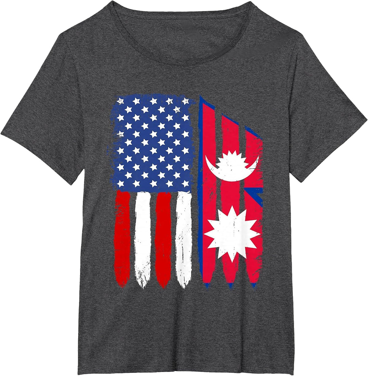 Distressed Retro USA American Nepal Flag Patriotic T-Shirt - Dark Heather Grey