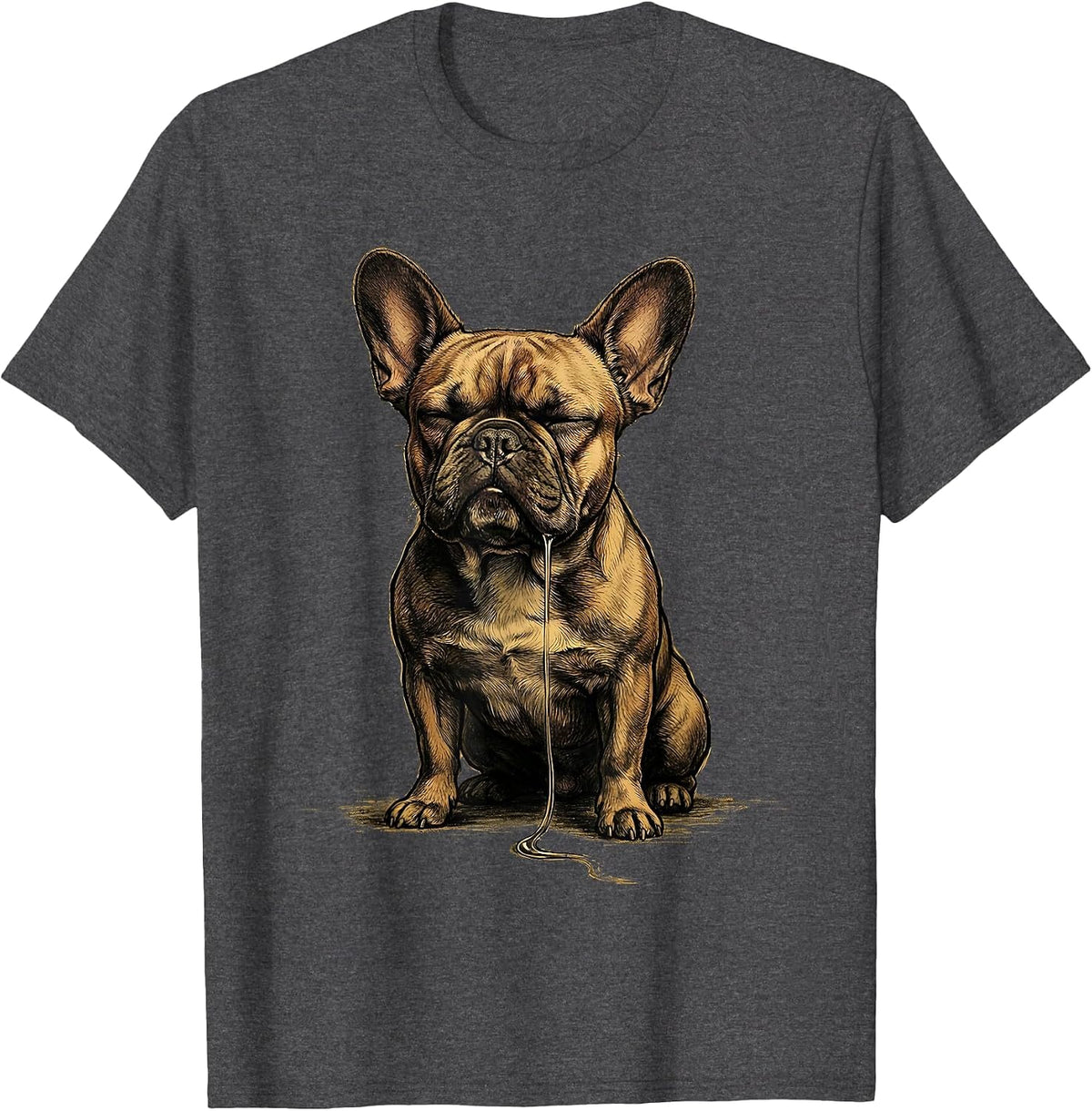 French Bulldog Bust Illustration Pet Lover Humor T-Shirt - Dark Heather Grey