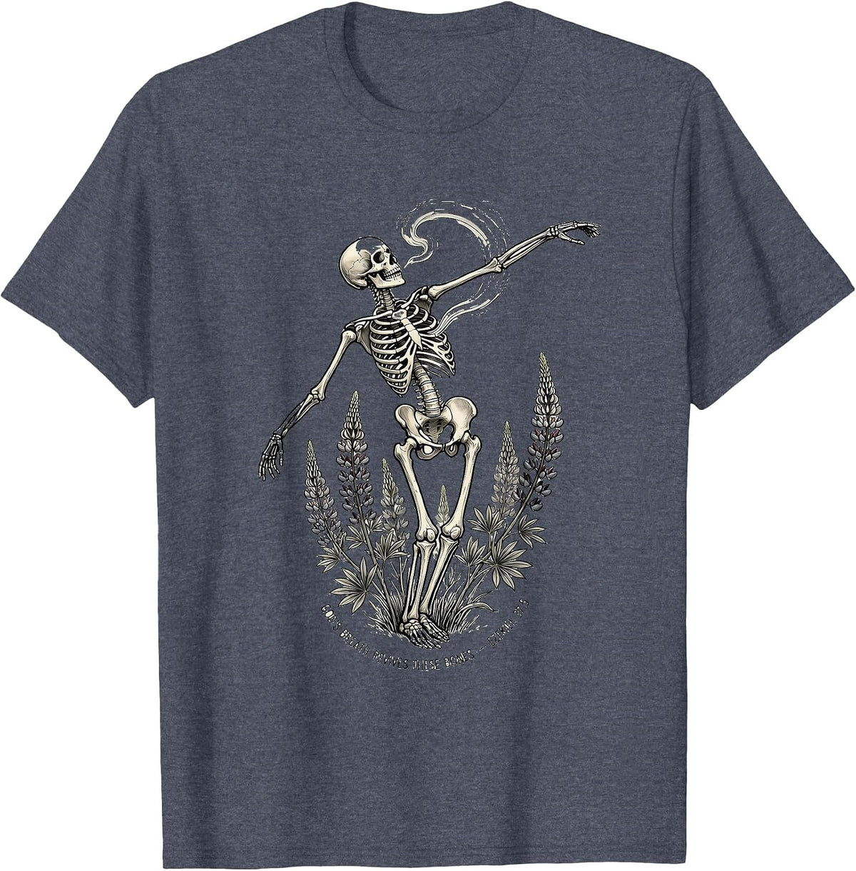 God's Breath Revives These Bones — Ezekiel 37:5 Floral T-Shirt - Heather Blue