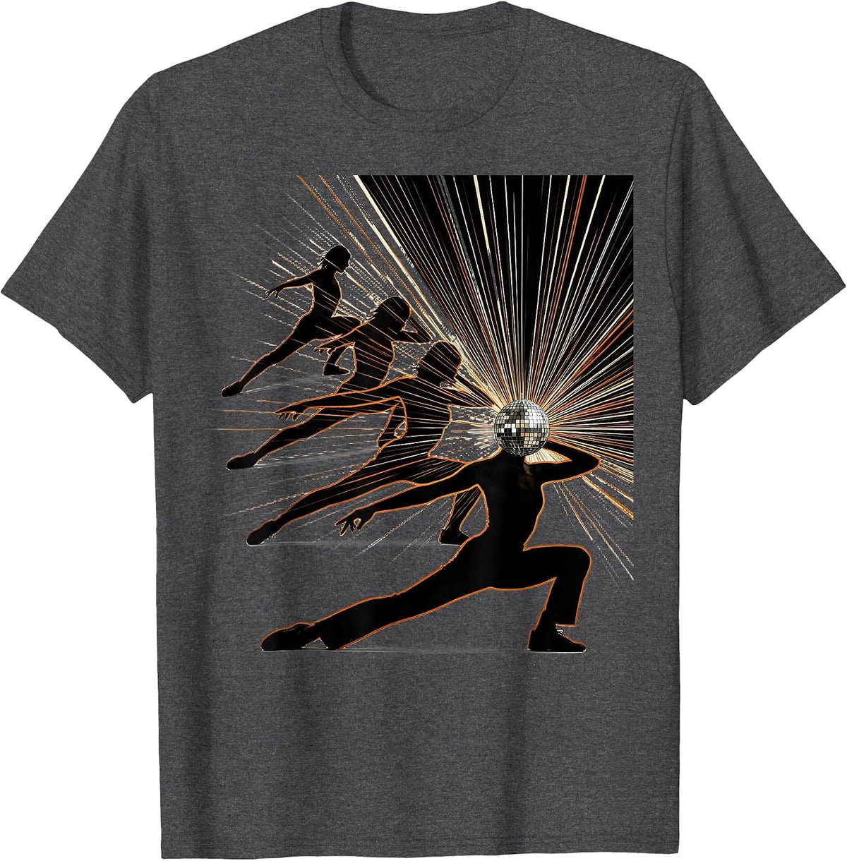 Disco Dancer Silhouette Futurism 70s Party T-Shirt - Dark Heather Grey