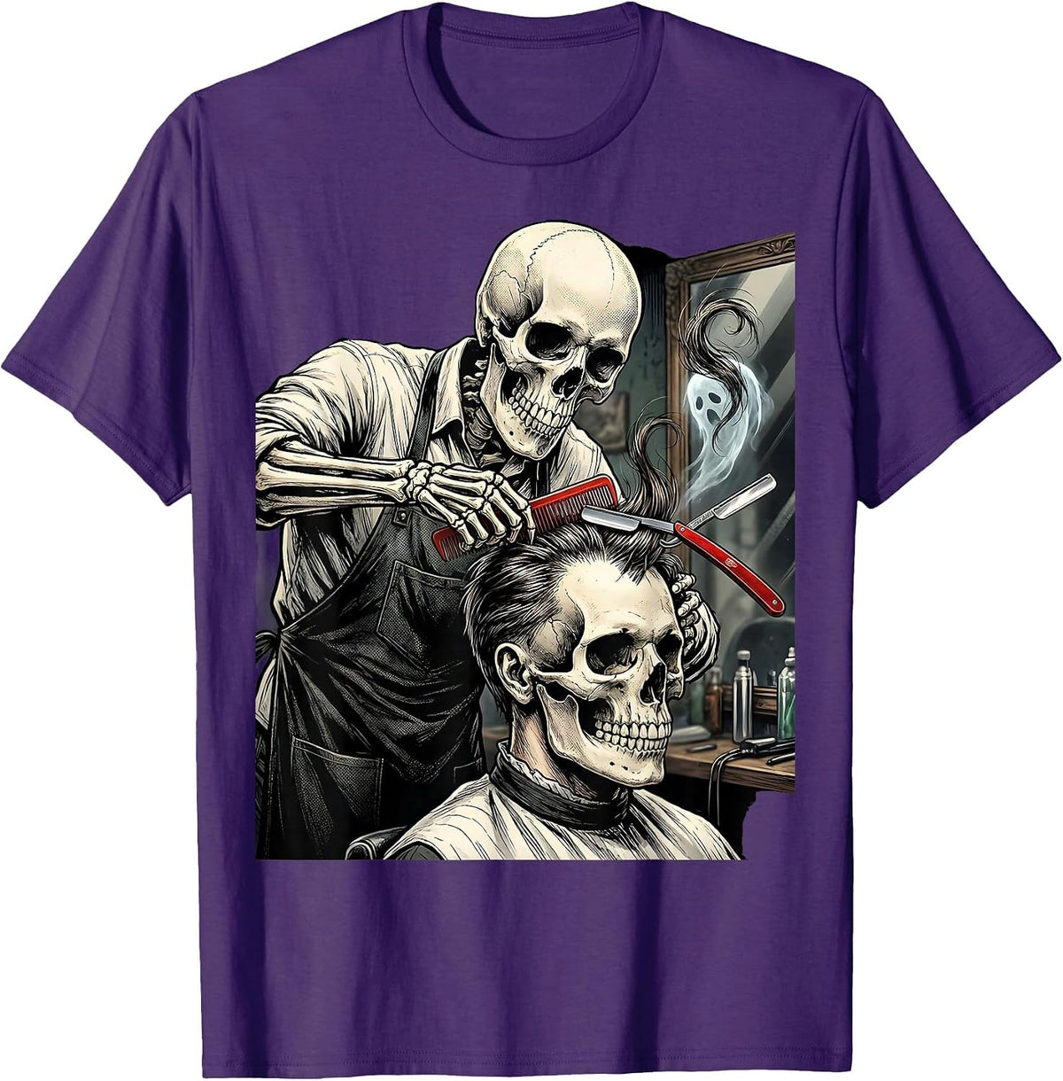 Skeleton Hairstylist Barber Halloween Gothic Humor T-Shirt - Purple