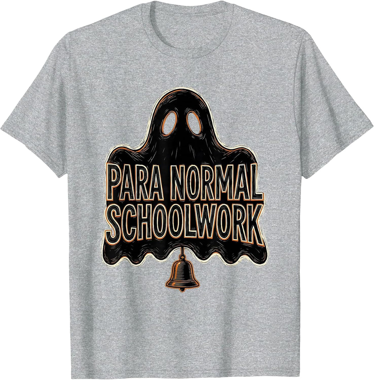 Men's Para Normal Schoolwork Linocut Ghost Paraeducator Halloween T-Shirt - Heather Grey