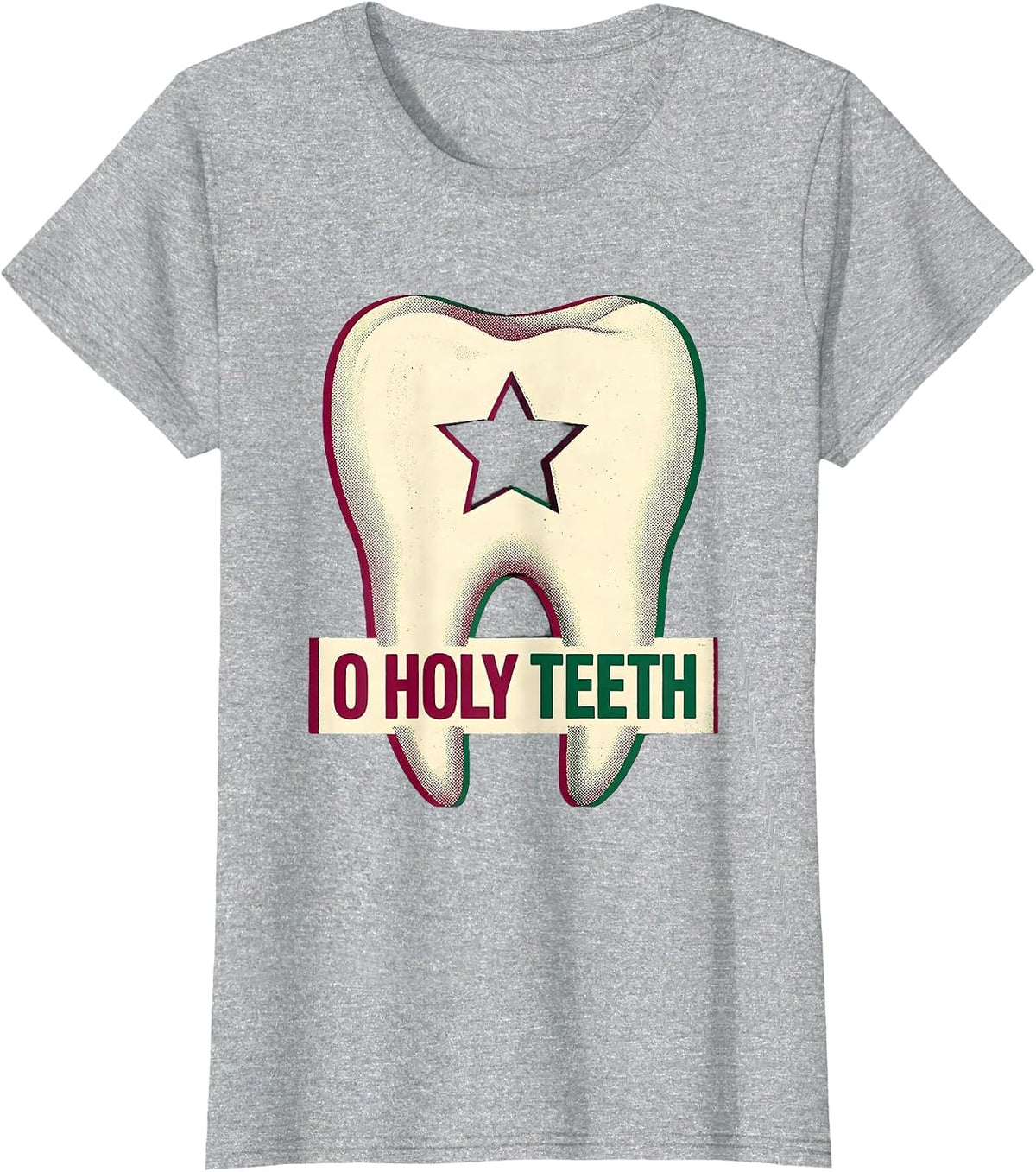 O Holy Teeth Funny Dentist Dental Team Christmas Humor T-Shirt - Heather Grey