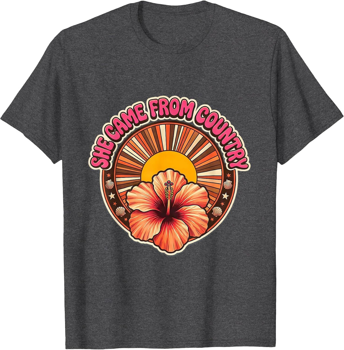 She Came From Country 90s Inspired Design T-Shirt - Dark Heather Grey
