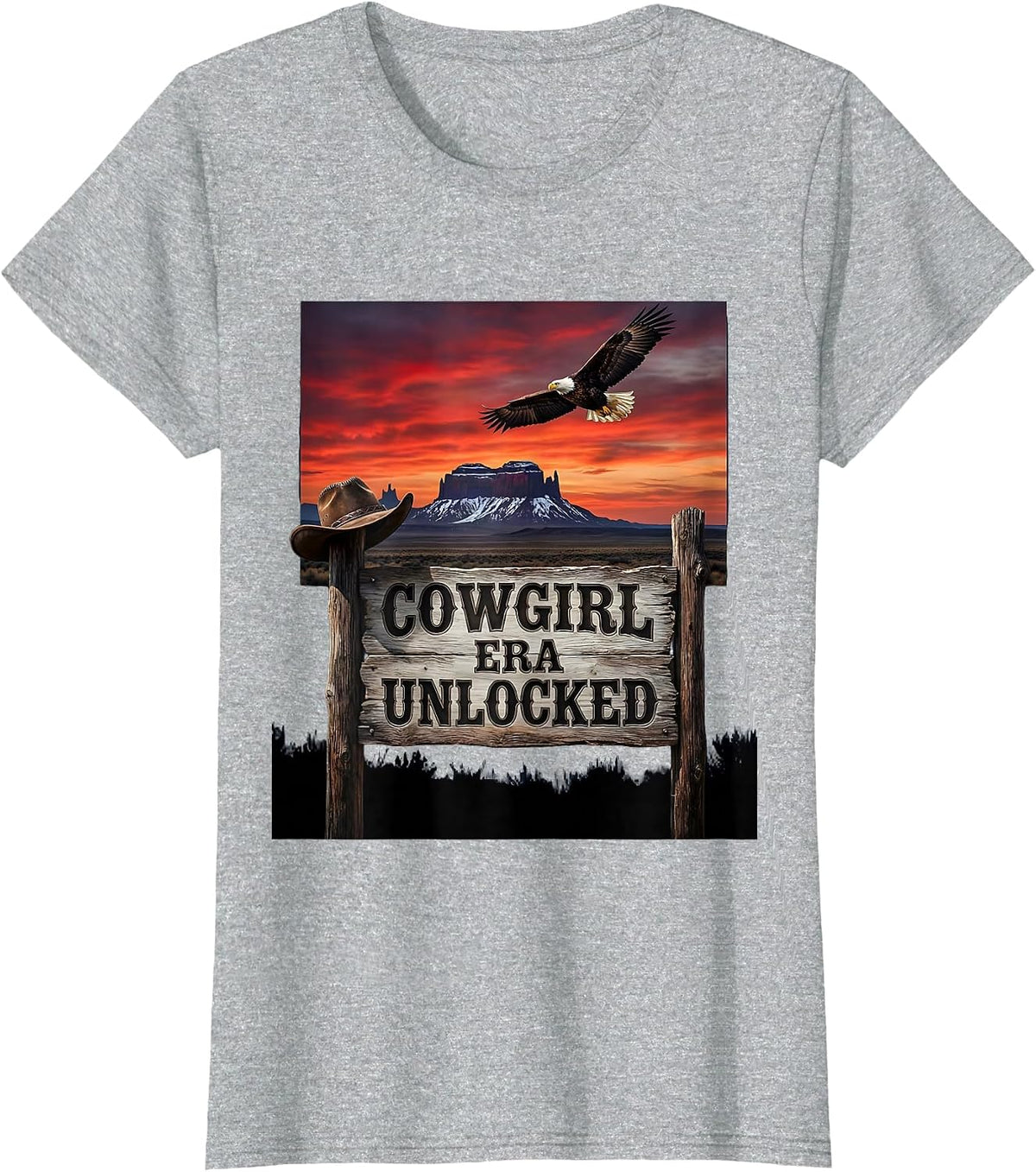Women's Black Cowgirl Era Unlocked Western Design T-Shirt - Heather Grey