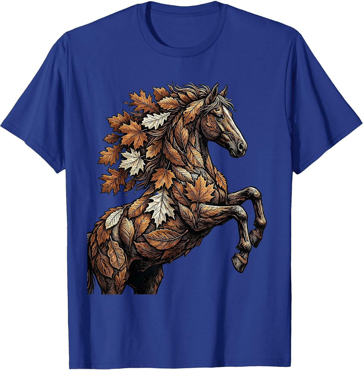 Autumn Leaves Horse Nature Fall Art Design T-Shirt - Royal Blue