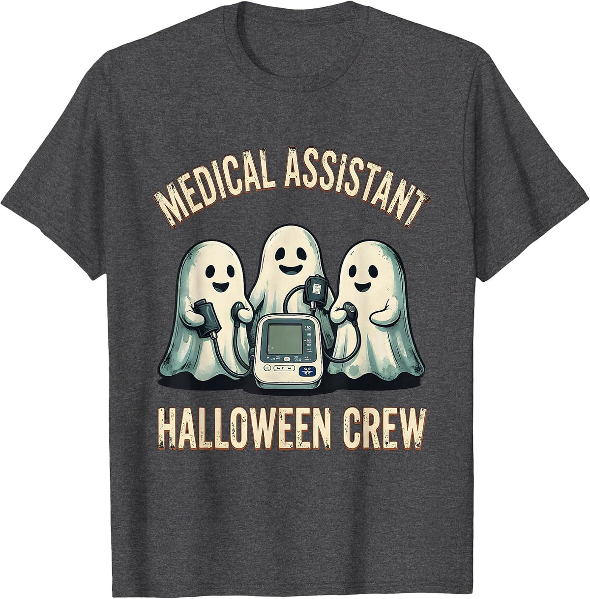 Medical Assistant Halloween Crew Distressed Ghost Medical T-Shirt - Dark Heather Grey