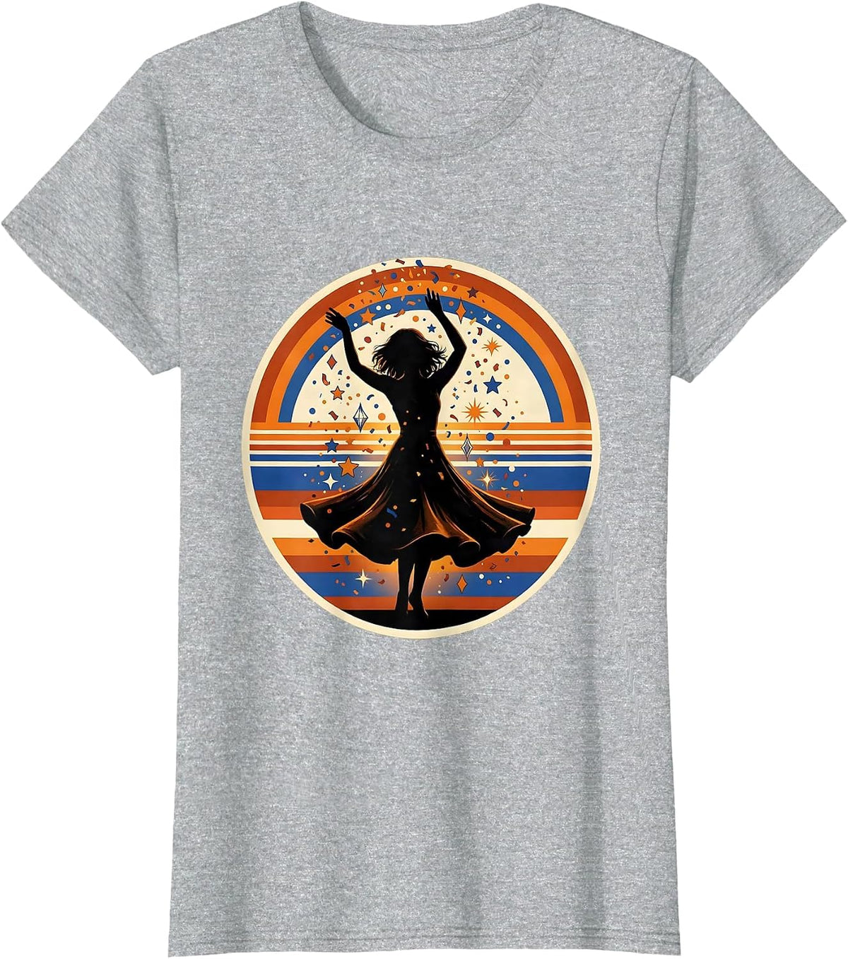 Red White and Blue Dancing Celebration Graphic T-Shirt - Heather Grey
