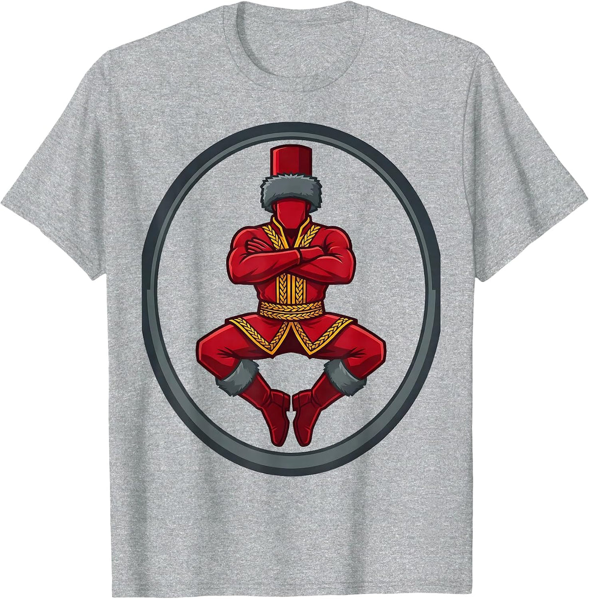 Men's Russian Candy-Nation Dancer Flat Vector Whimsical Christmas T-Shirt - Heather Grey