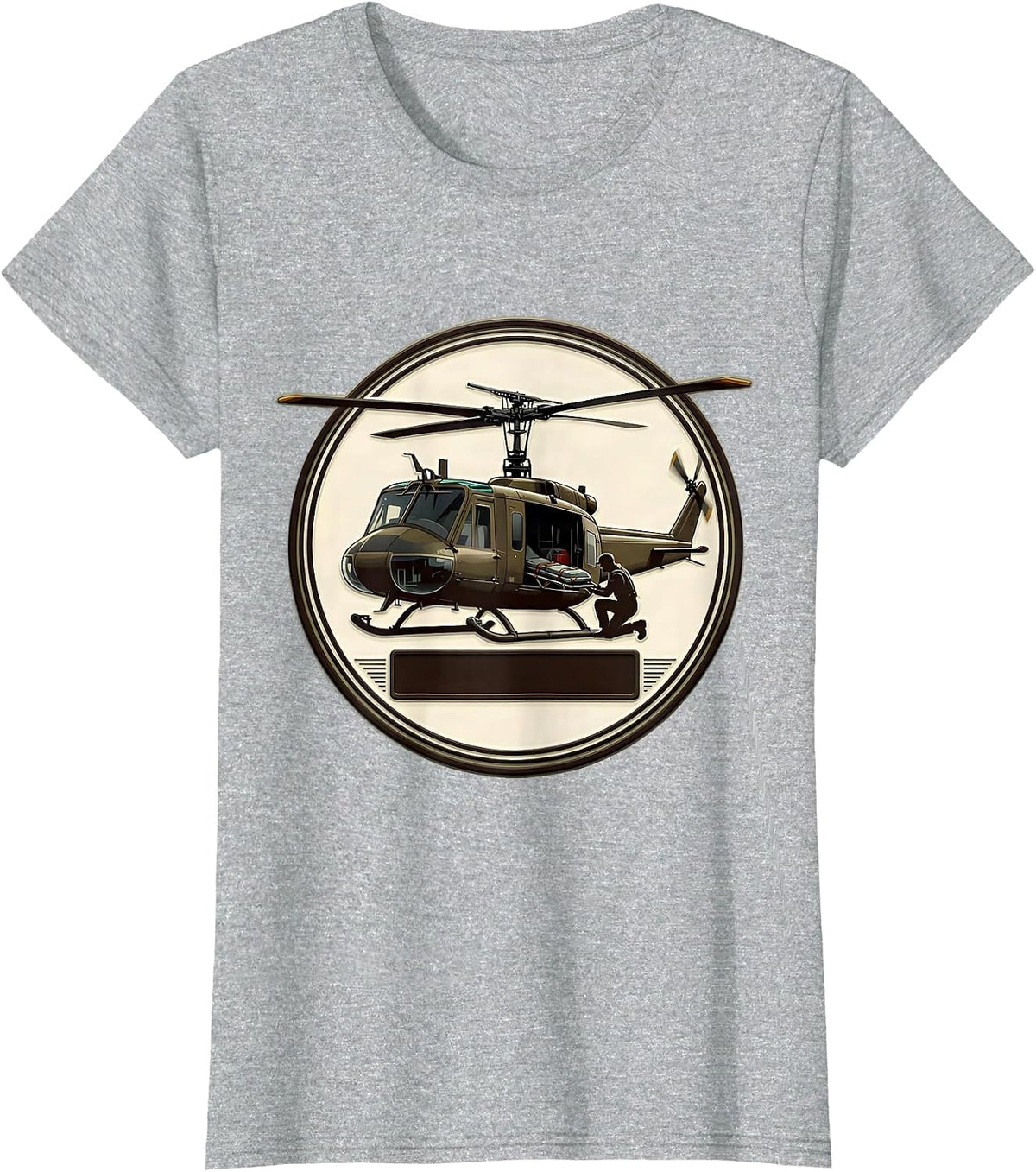Huey Helicopter Pilot Veteran Aviation Pride Badge T-Shirt - Heather Grey