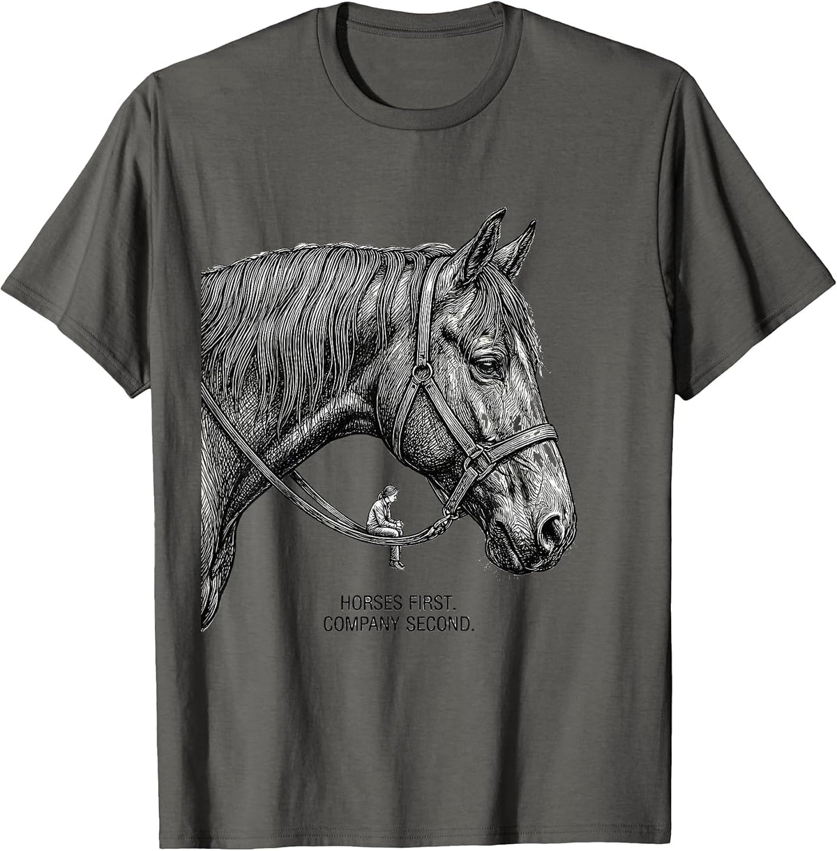 Men's Horses First Company Second Line Art Horse Lover Gift T-Shirt - Asphalt Grey