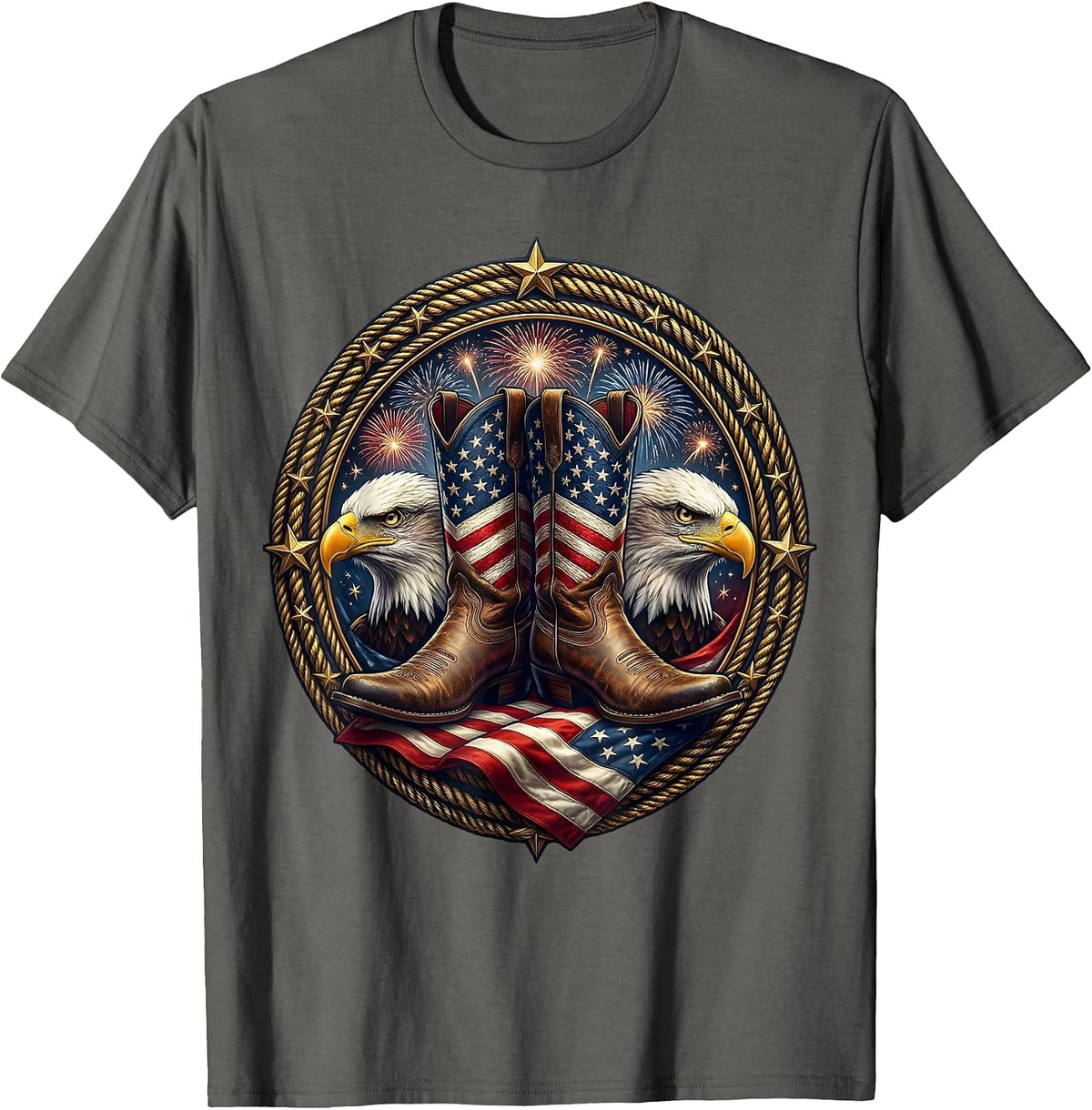 Red White and Blue Cowboy Boots Patriotic Design T-Shirt - Asphalt Grey