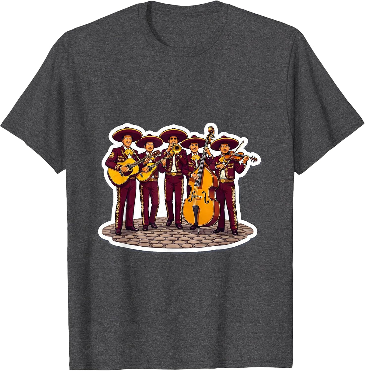 Mariachi Band Cobblestone Plaza Graphic T-Shirt - Dark Heather Grey
