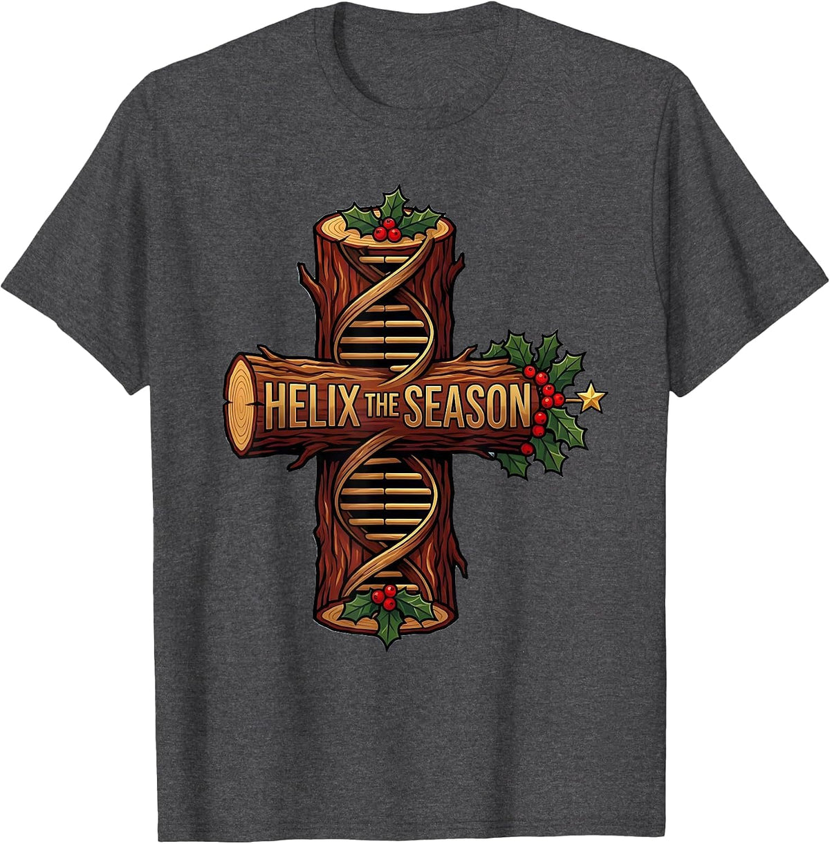 Men's Helix the Season Science Teacher DNA Helix Christmas Humor T-Shirt - Dark Heather Grey