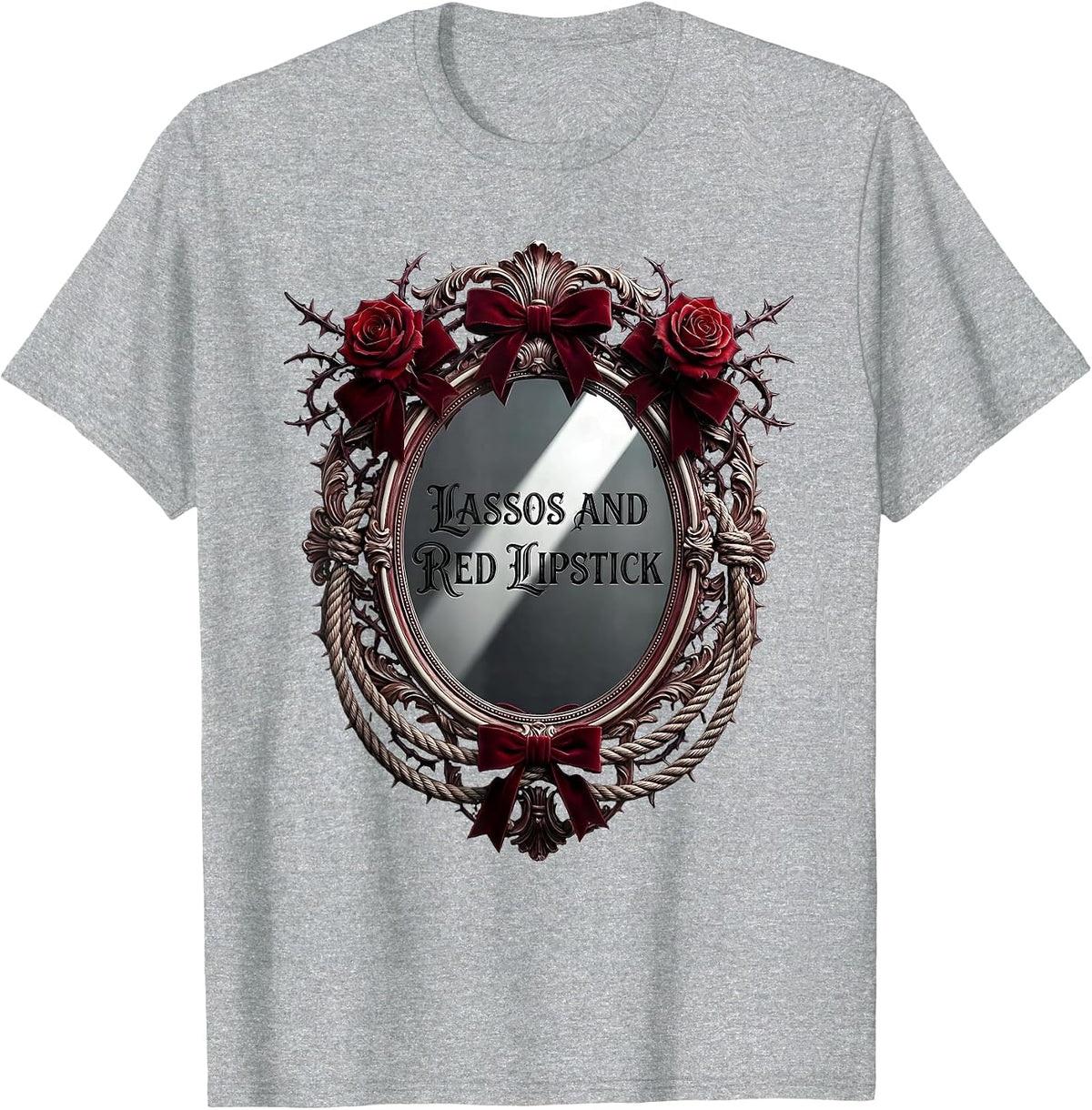 Men's Lassos and Red Lipstick Cowgirl Design T-Shirt - Heather Grey