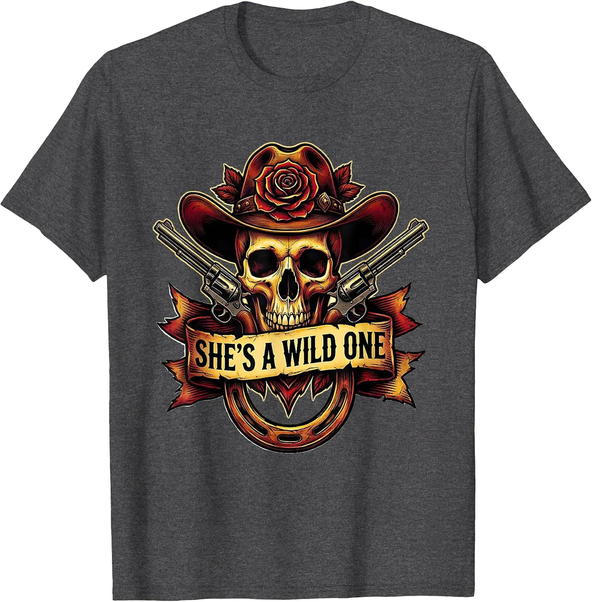 She's a Wild One Cowboy Western Design T-Shirt - Dark Heather Grey