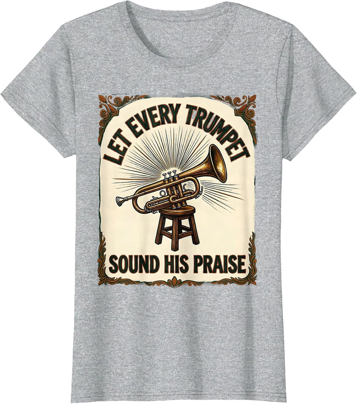 Let Every Trumpet Sound His Praise Folk Art Trumpet Player T-Shirt - Heather Grey