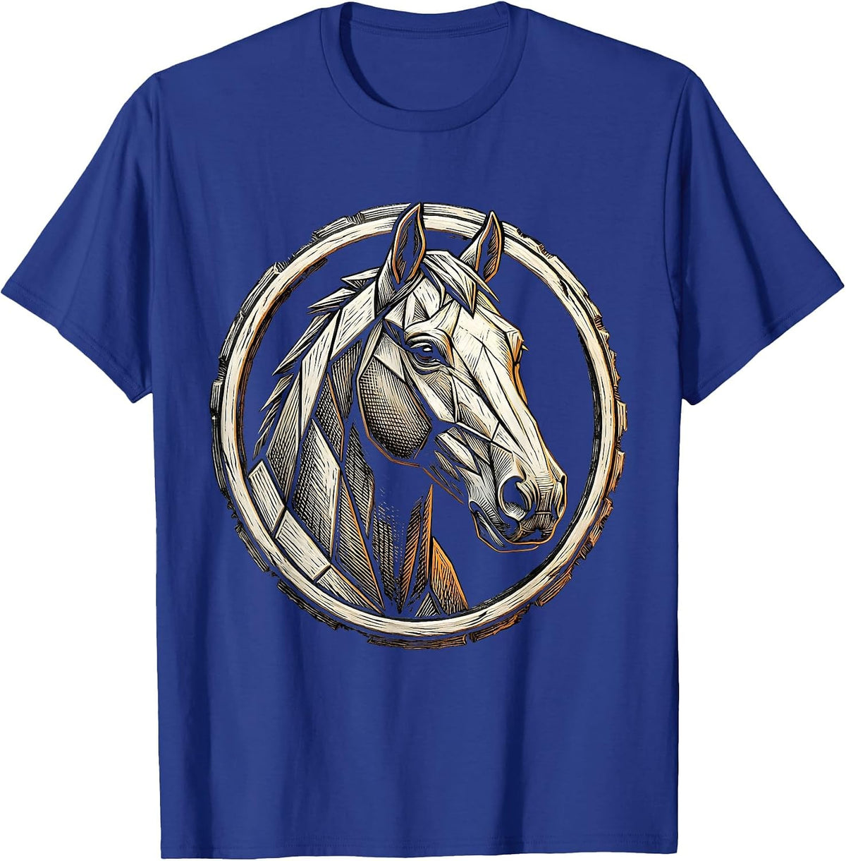 Men's Geometric Low-Poly Horse Head Art Design T-Shirt - Royal Blue