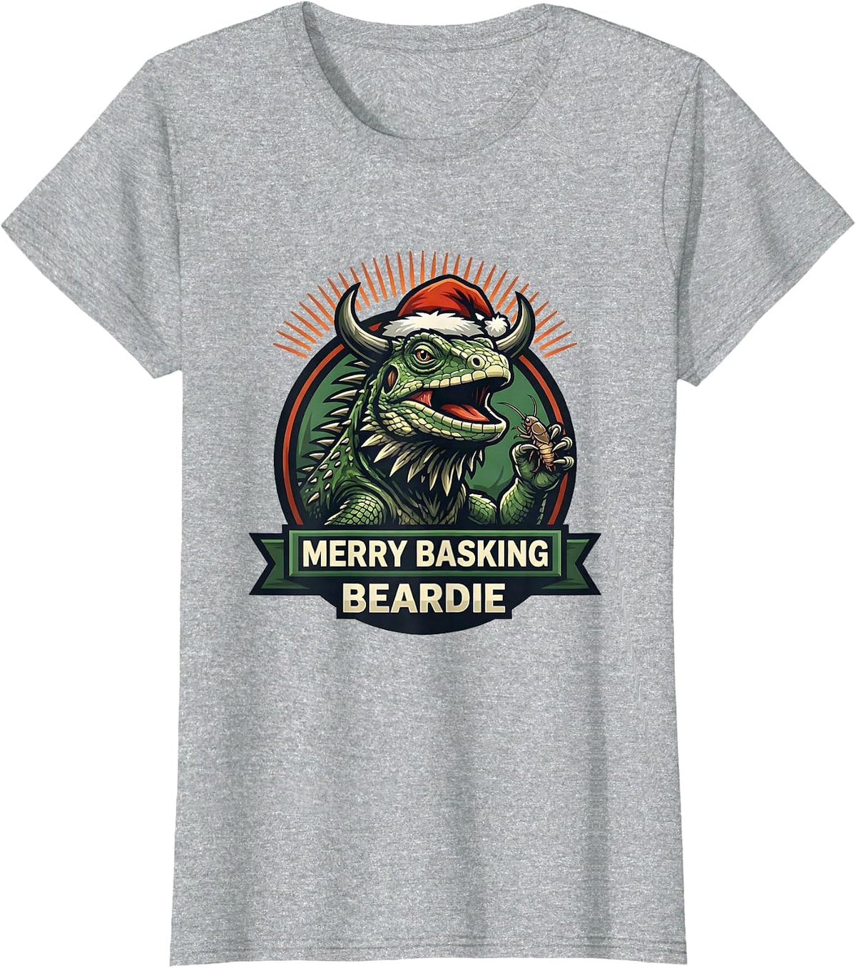 Merry Basking, Beardie Whimsical Holiday Dragon Pet Lover T-Shirt - Heather Grey