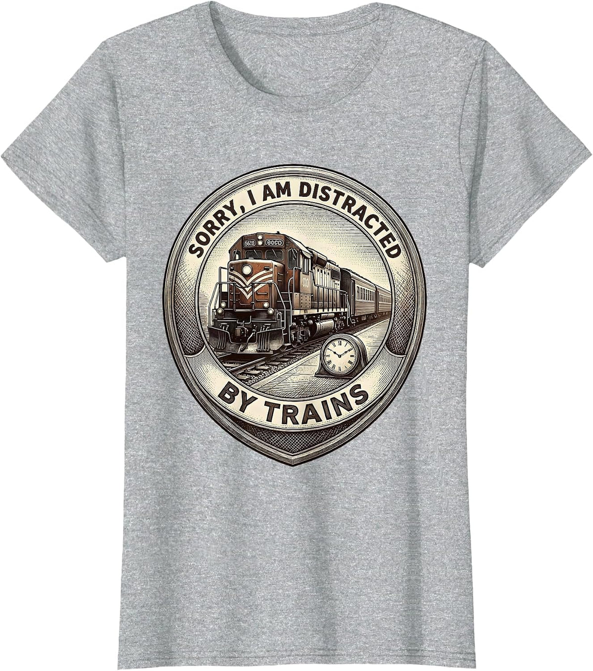 Women's Sorry, I Am Distracted By Trains Vintage Train Enthusiast T-Shirt - Heather Grey