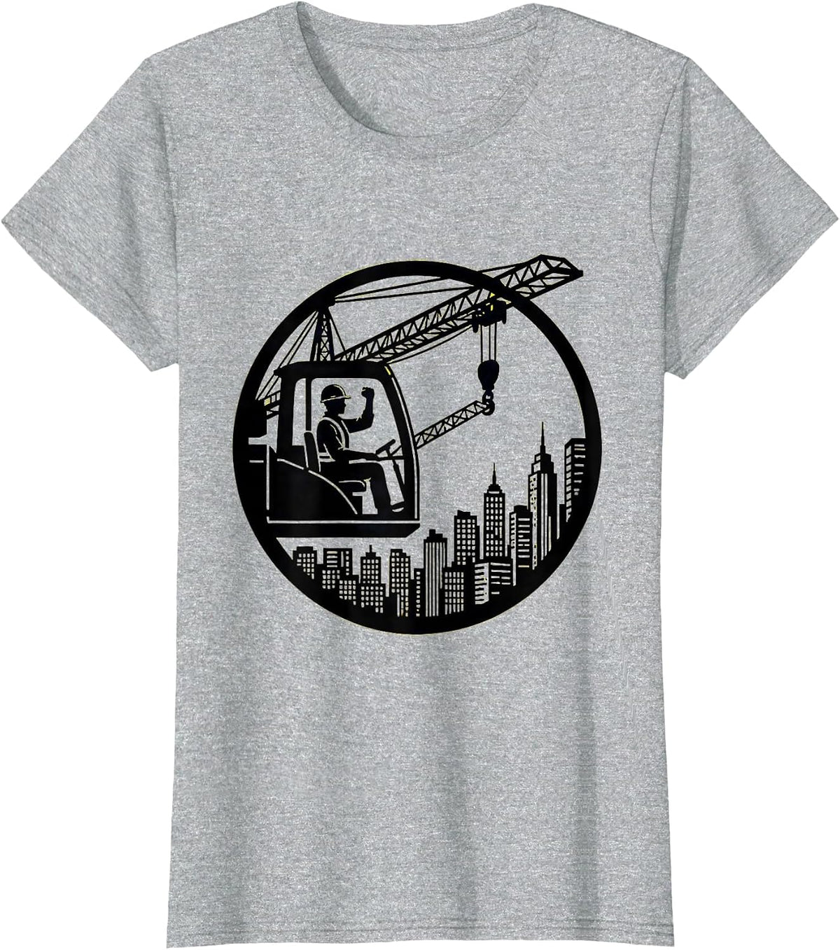 Labor Day Crane Operator Above the City Skyline T-Shirt - Heather Grey