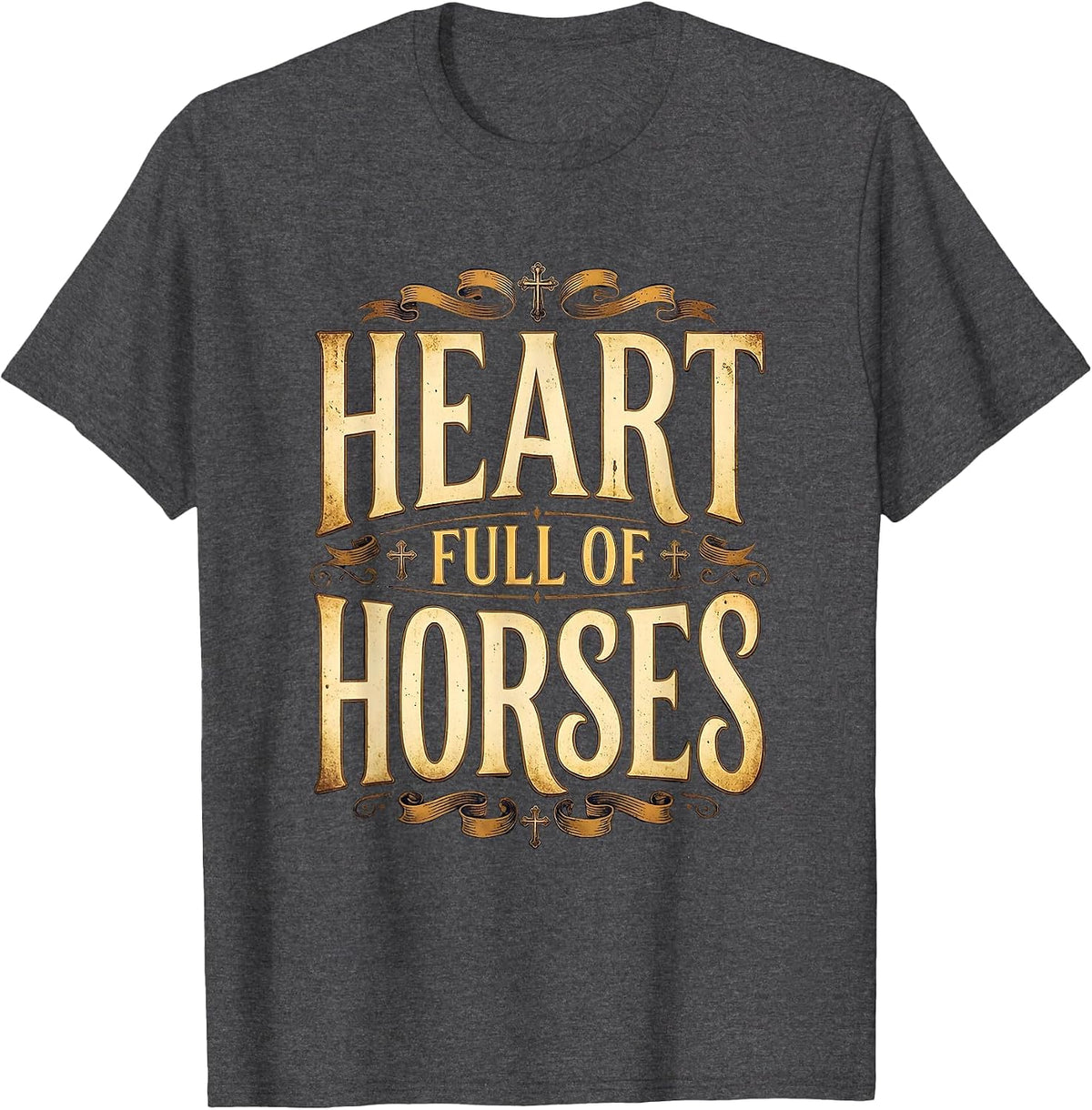 Heart Full of Horses Equestrian Design T-Shirt - Dark Heather Grey