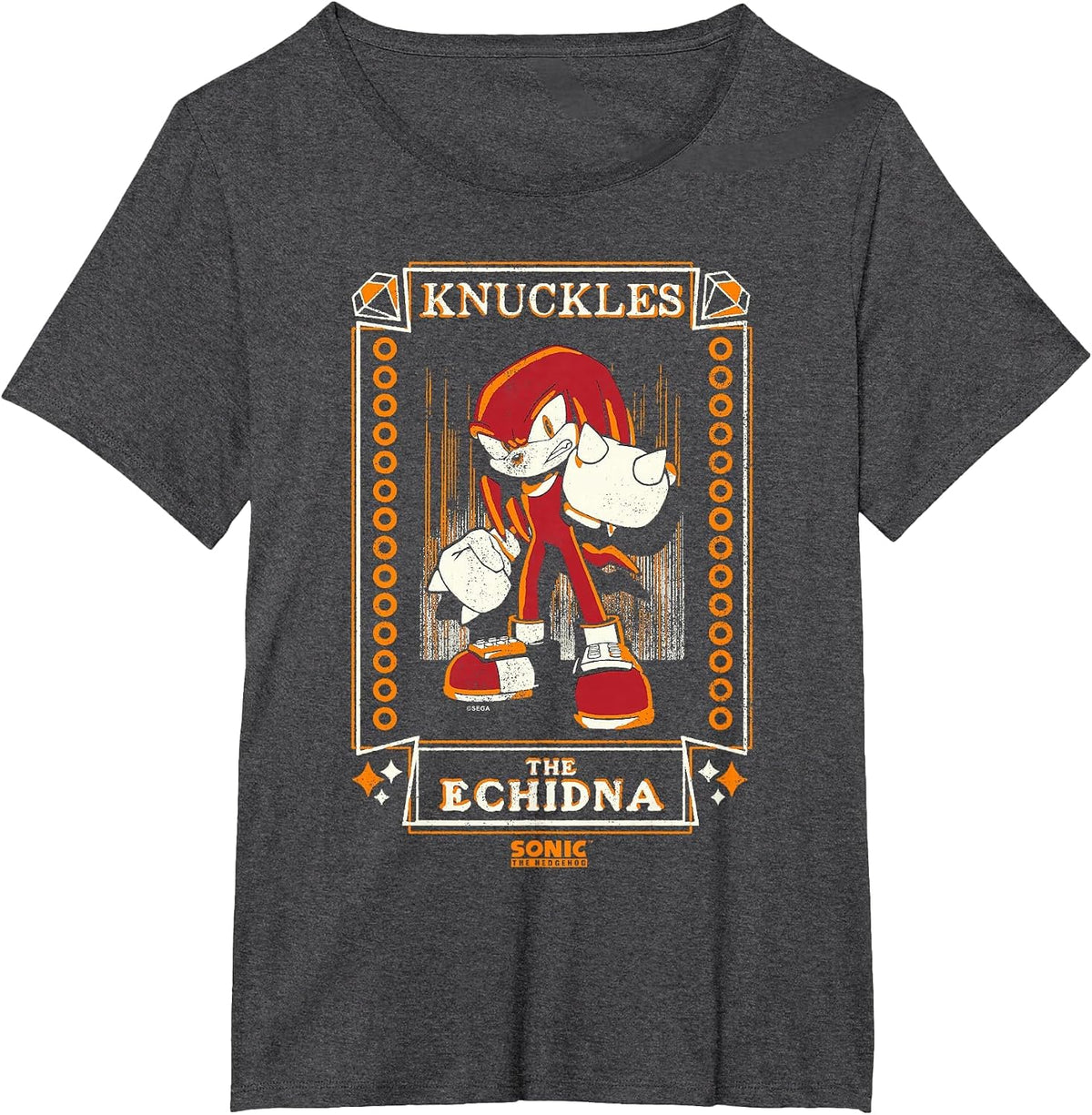 Sonic The Hedgehog Knuckles The Echidna Distressed Tarot T-Shirt - Dark Heather Grey