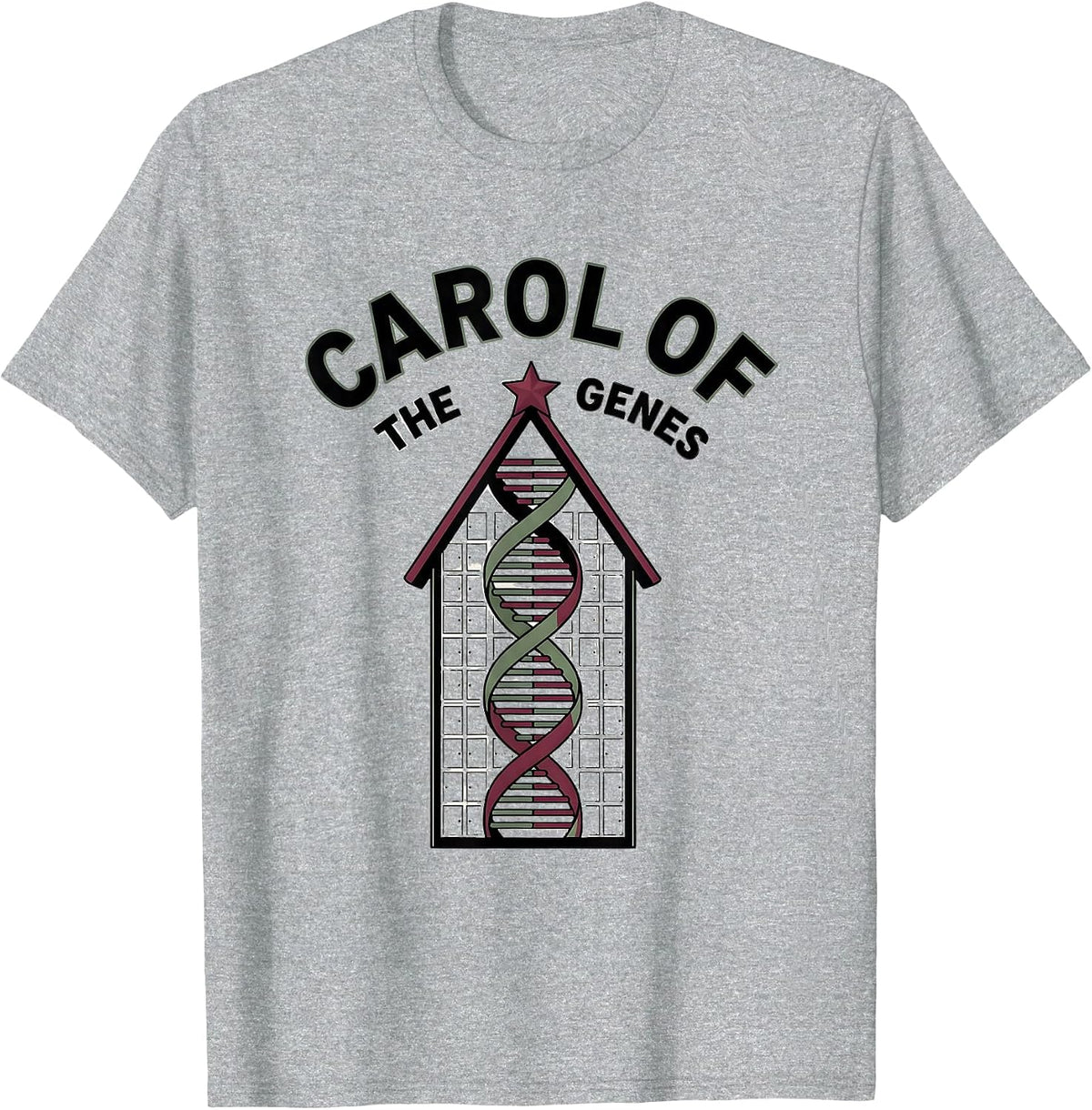 Men's Carol of the Genes DNA Helix Christmas Tree Science Teacher T-Shirt - Heather Grey