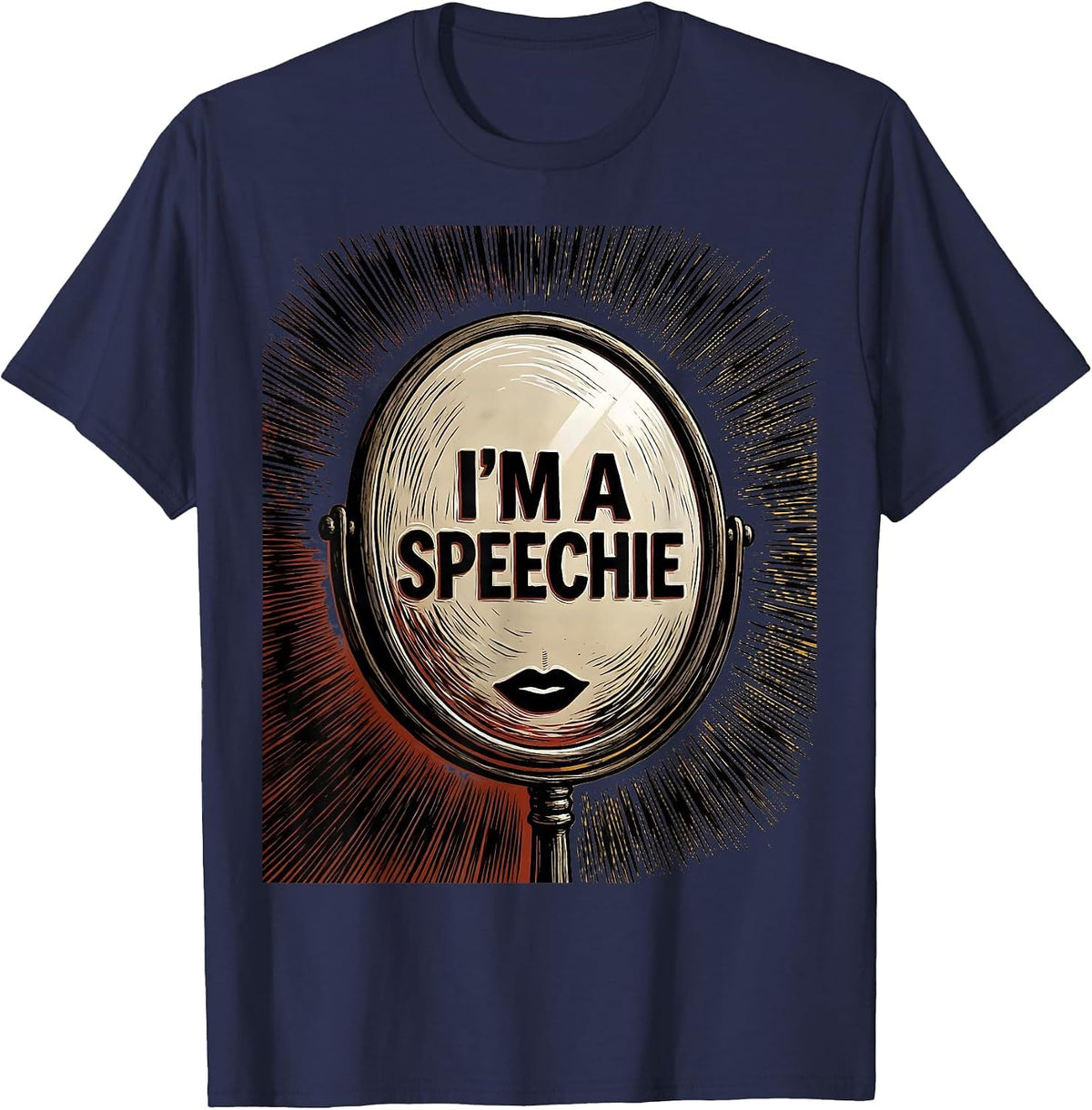 I'm A Speechie Linocut Retro Speech Language Pathologist SLP T-Shirt - Navy Blue