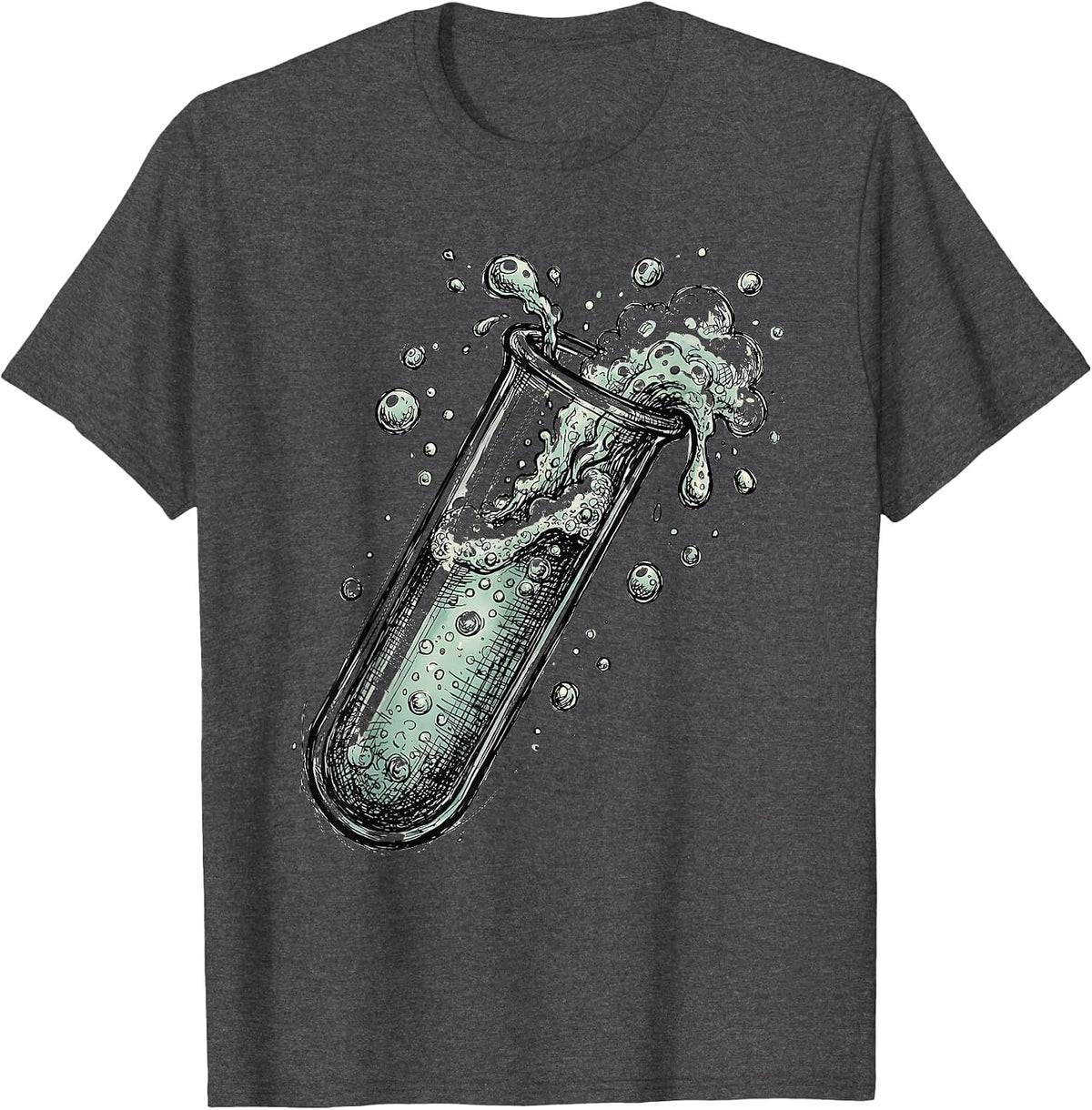 Men's Bubbling Test Tube Science Lab Graphic Tee T-Shirt - Dark Heather Grey