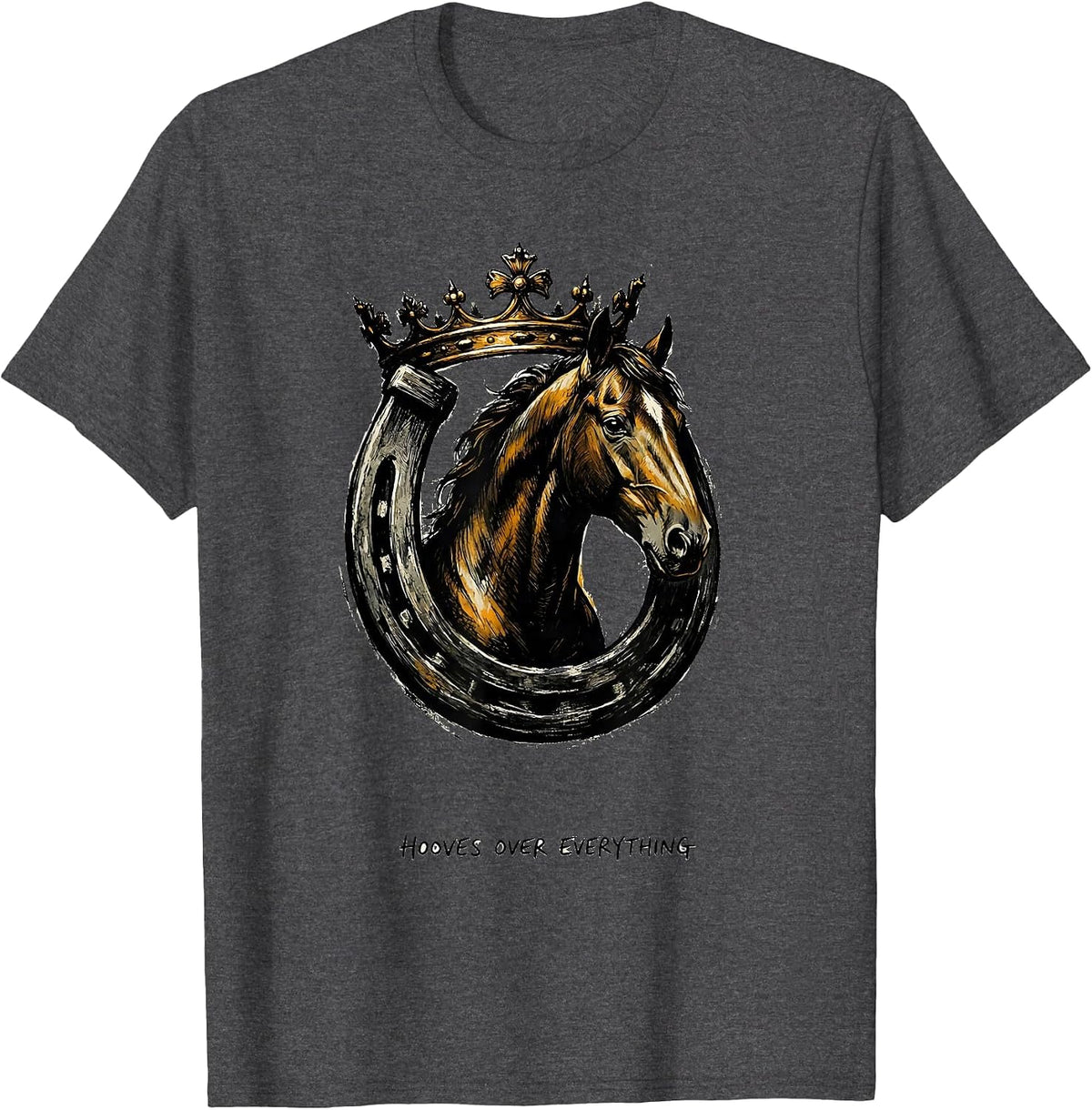 Hooves Over Everything Horse Lover Design T-Shirt - Dark Heather Grey