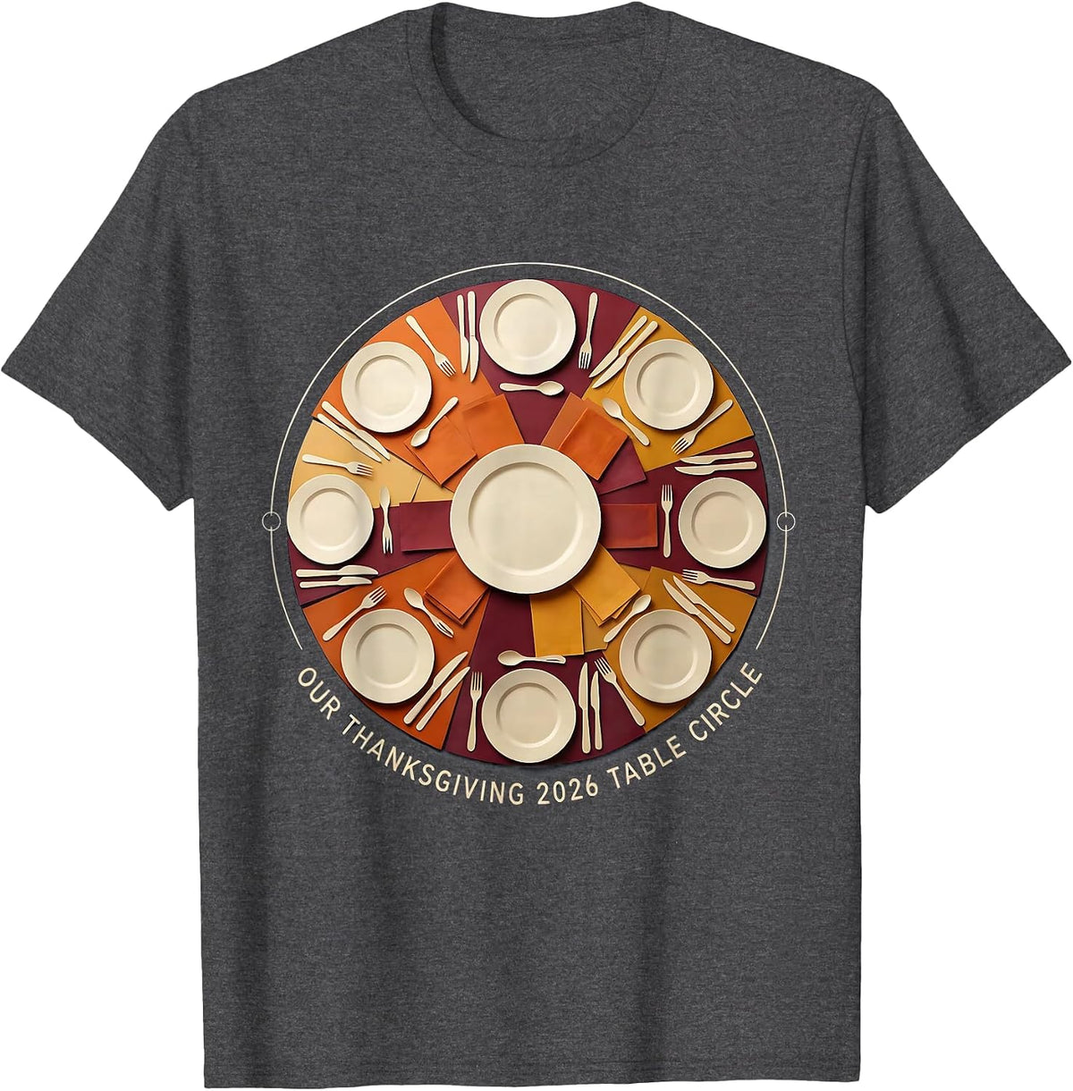Men's Our Thanksgiving 2026 Table Circle Family Crew Matching T-Shirt - Dark Heather Grey