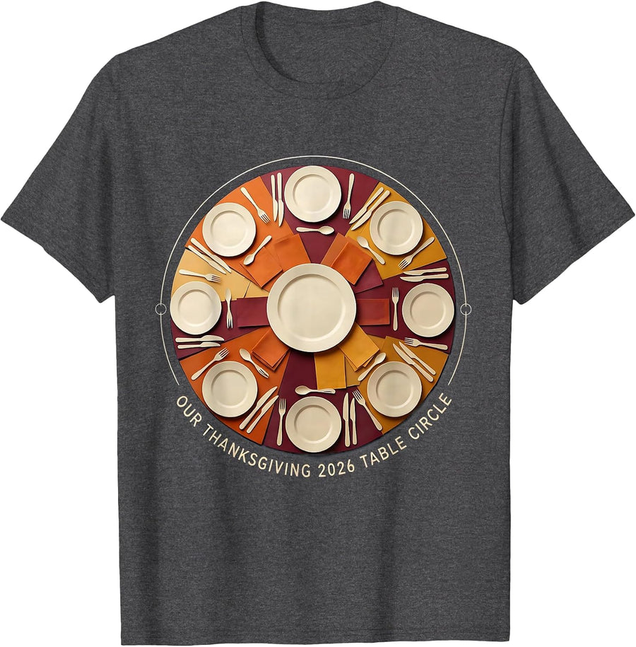 Men's Our Thanksgiving 2026 Table Circle Family Crew Matching T-Shirt - Dark Heather Grey