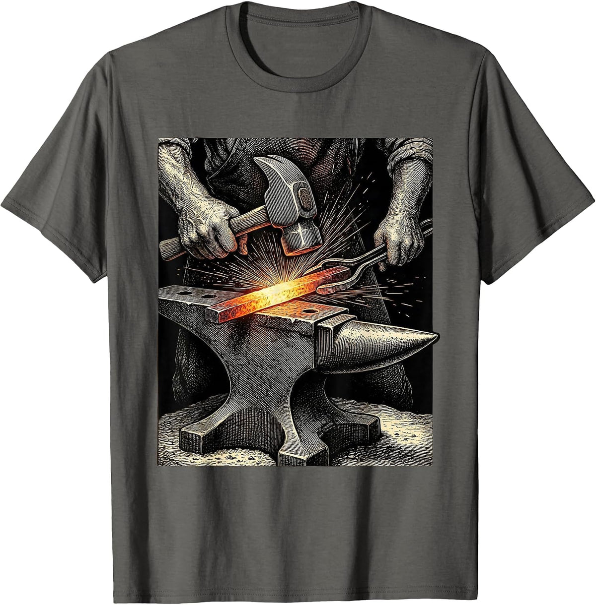 Men's Christian Blacksmith Forging Cross at Anvil T-Shirt - Asphalt Grey