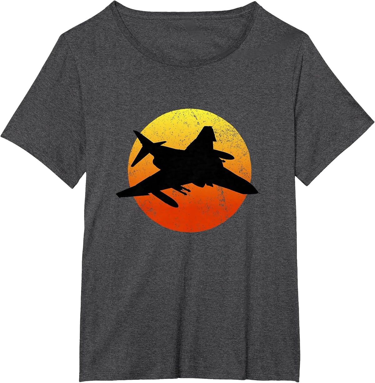 F-4 Phantom Silhouette Retro Sunset Military Jet Flying F4 T-Shirt - Dark Heather Grey