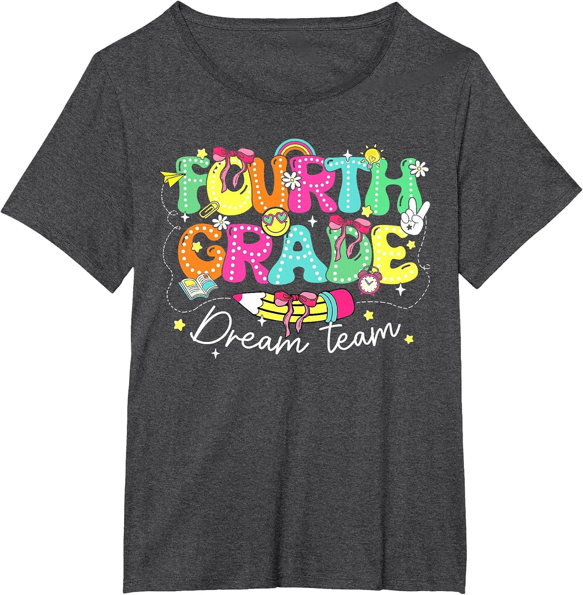 4th Grade Dream Team Pencil Bow First Day of Fourth Grade T-Shirt - Dark Heather Grey