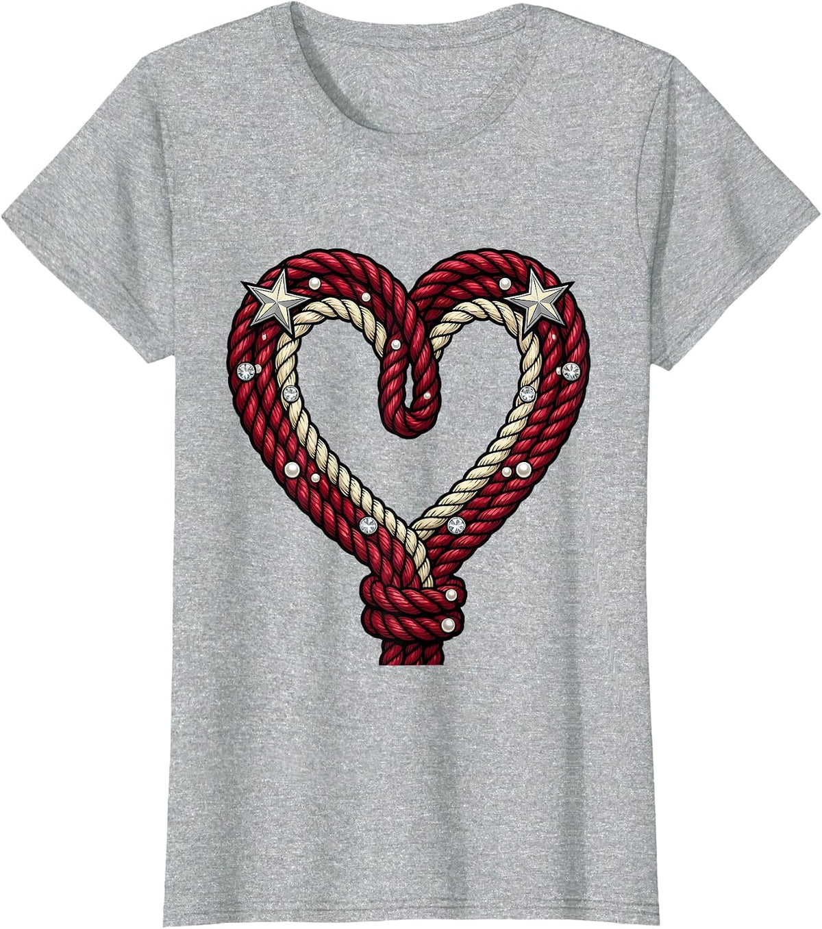 Women's Western Lasso Heart Graphic Tee T-Shirt - Heather Grey