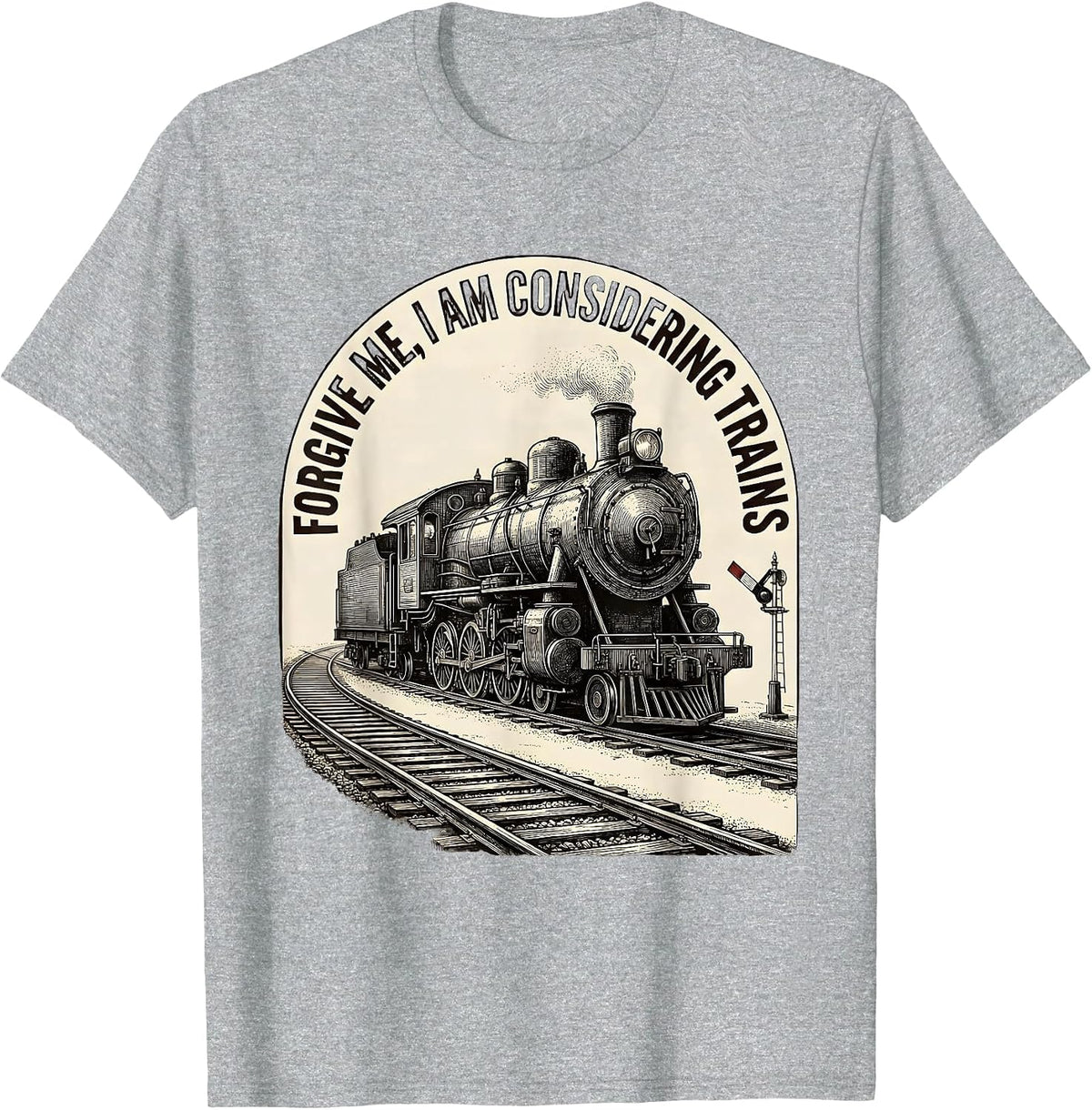 Men's Forgive Me, I Am Considering Trains Vintage Train Enthusiast T-Shirt - Heather Grey