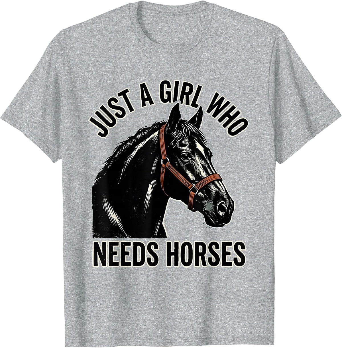 Men's Just a Girl Who Needs Horses Linocut Horse Lover Humor T-Shirt - Heather Grey