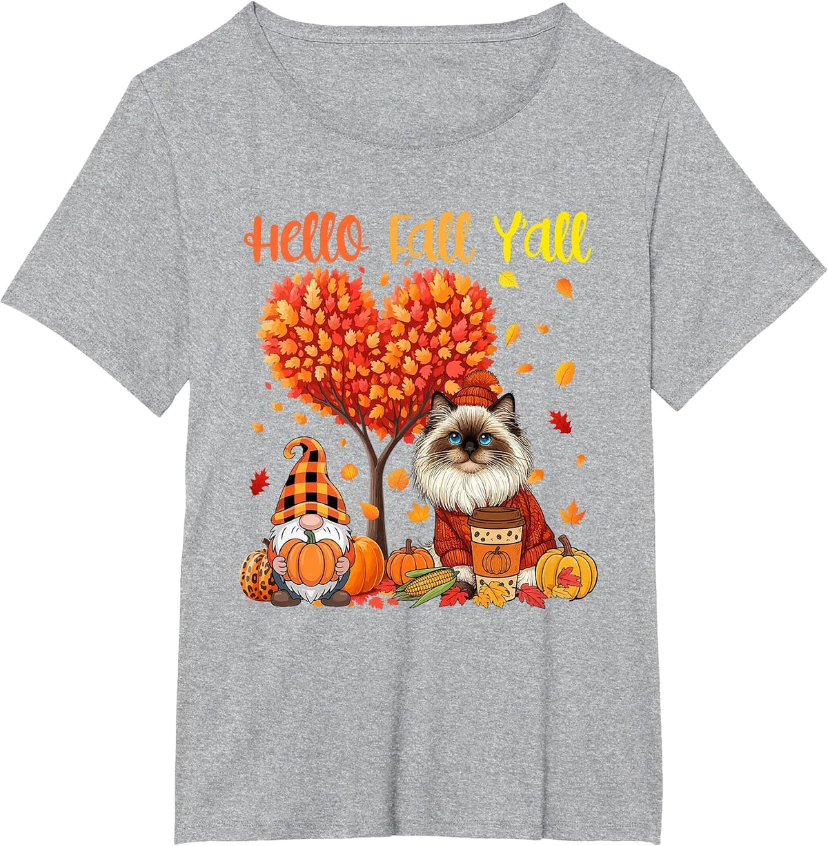 Fall Y'all Thanksgiving Himalayan Cat Gnome Pupmkins Case T-Shirt - Heather Grey