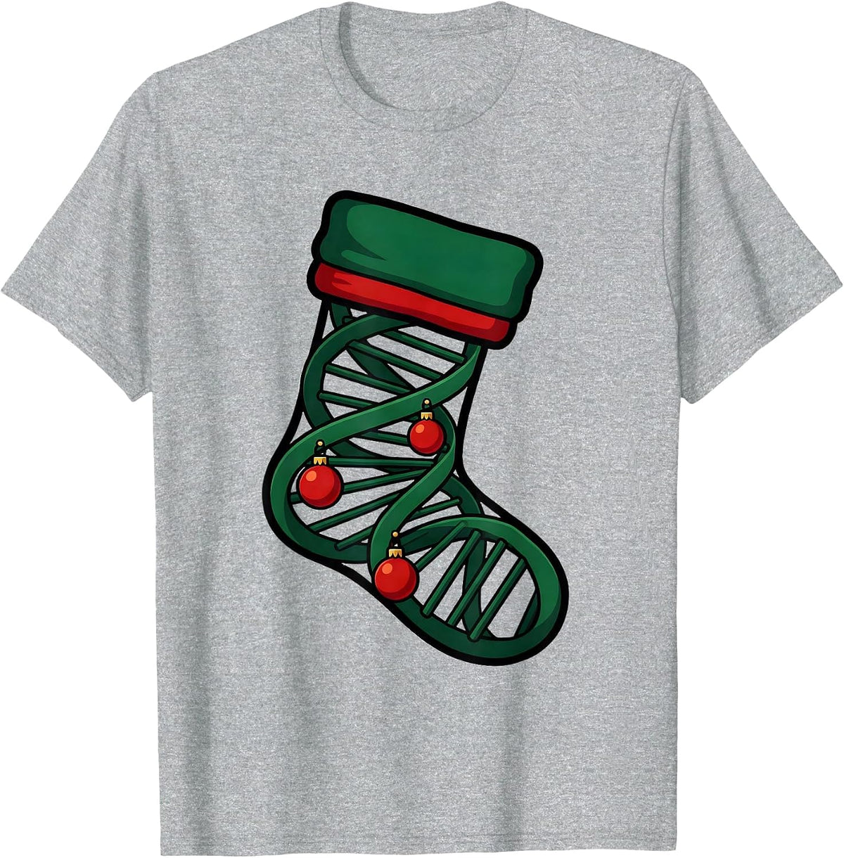 Men's DNA Helix Christmas Stocking Science Teacher Humor T-Shirt - Heather Grey