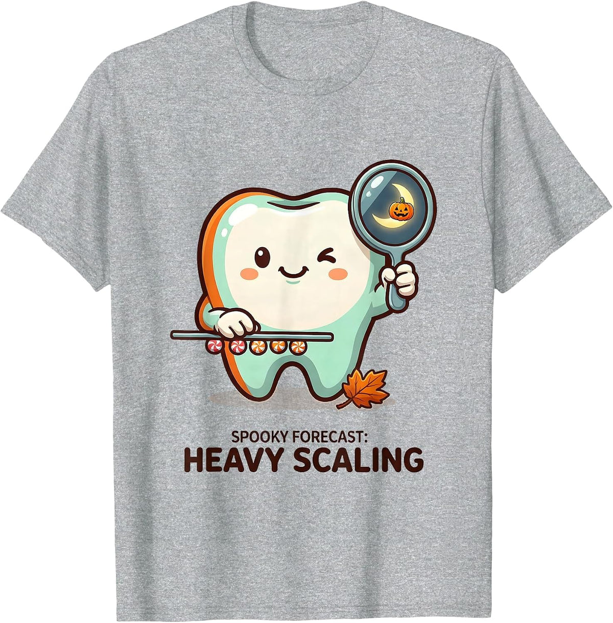 Men's Spooky Forecast: Heavy Scaling Cute Kawaii Dental Hygienist T-Shirt - Heather Grey