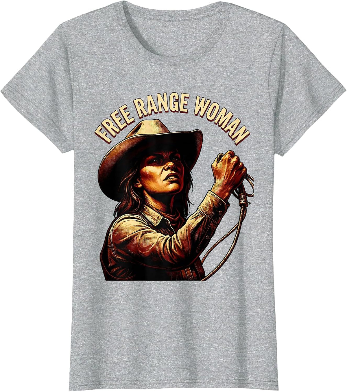 Free Range Woman Cowgirl Western Design T-Shirt - Heather Grey