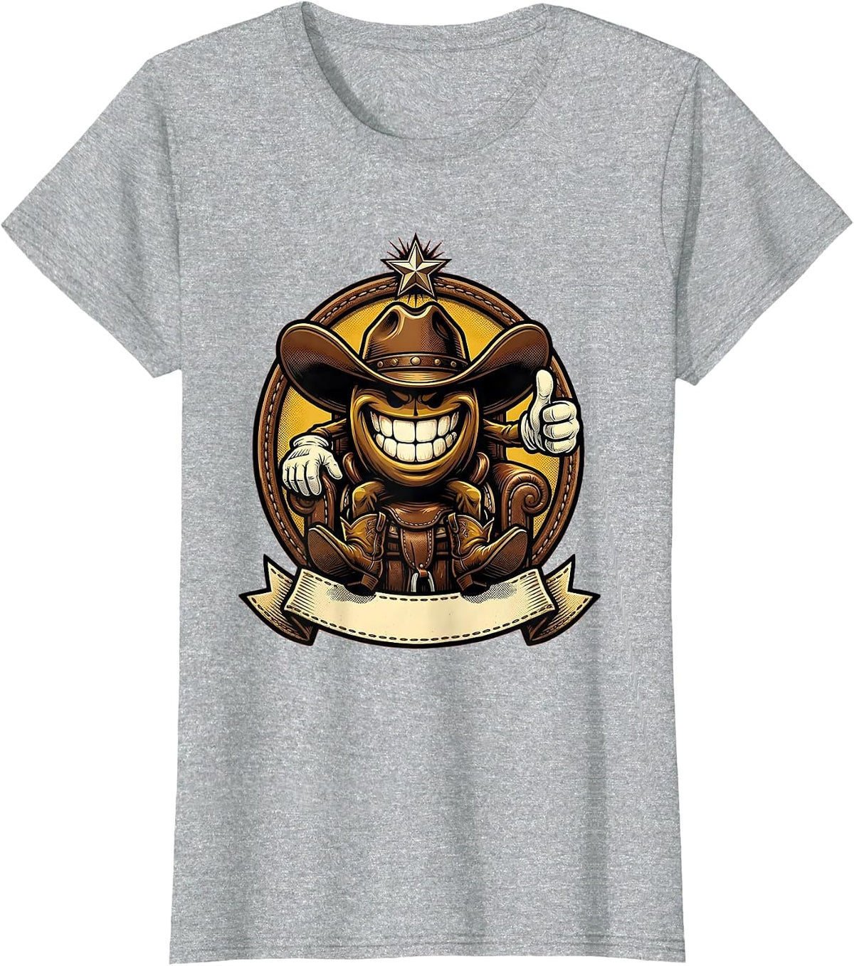 Women's Cowboy Hat on Saddle Western Rodeo Graphic T-Shirt - Heather Grey