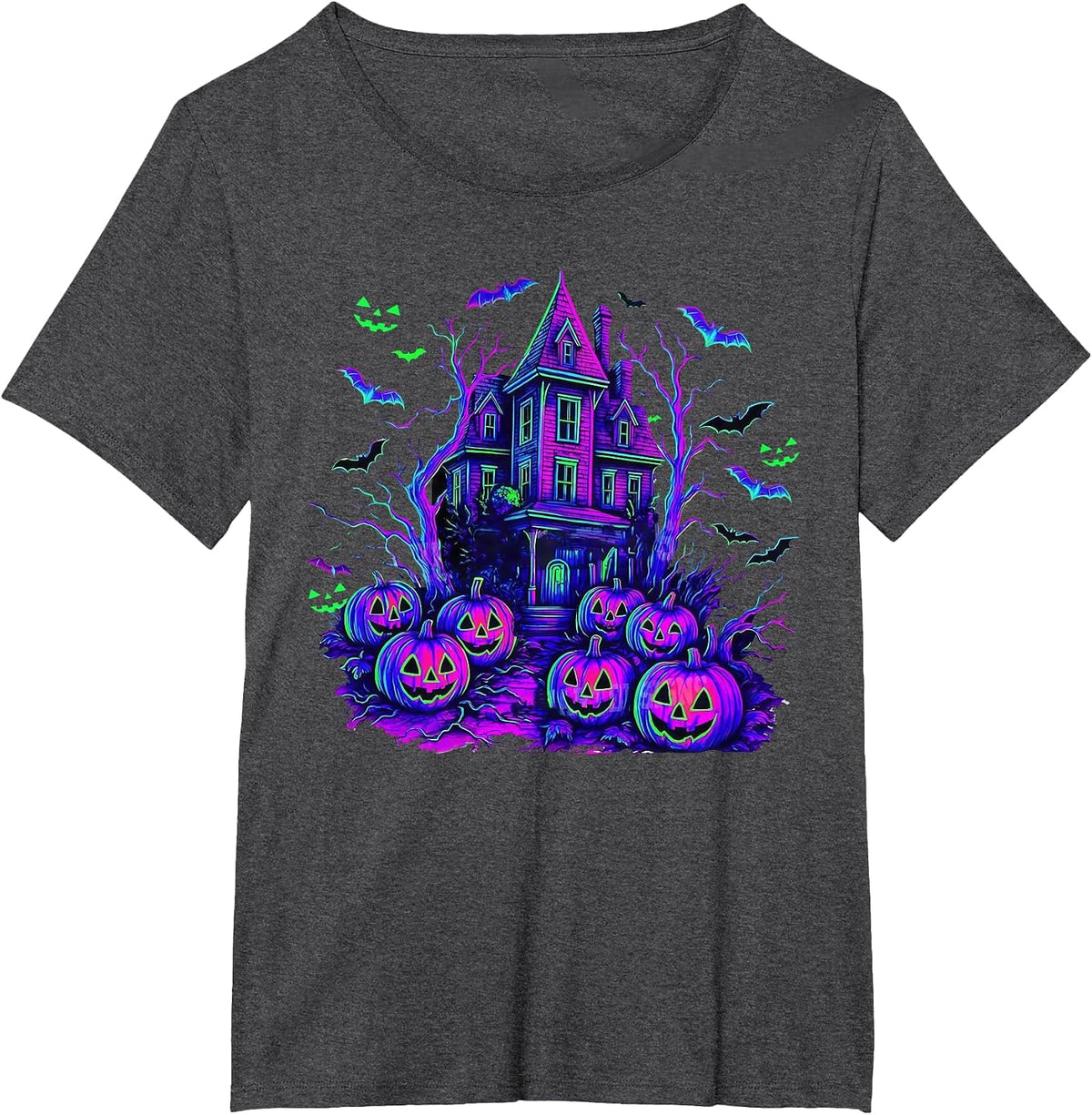 Vintage Halloween Spooky Scene Retro Pumpkin Scary Season T-Shirt - Dark Heather Grey