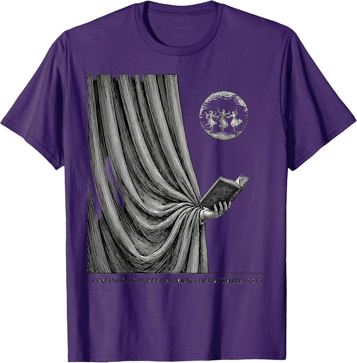 Men's I Infinitely Prefer A Book Derbyshire 1813 Jane Austen Fan T-Shirt - Purple
